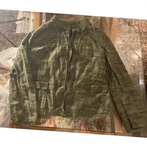 Sanctuary camoflauge moto jacket/coat drawstring waist pockets buttons Sz XS